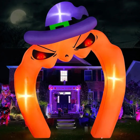 10 Foot Giant Halloween Inflatable Pumpkin Arch Outdoor Decoration, Built-In LED Lights, Halloween Outdoor Decoration